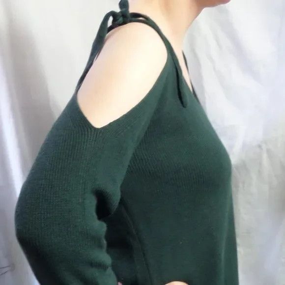 LOFT GREEN COLD SHOULDER CASUAL CAREER FEMININE OVERSIZED SWEATER SIZE: XL NEW - Picture 4 of 4